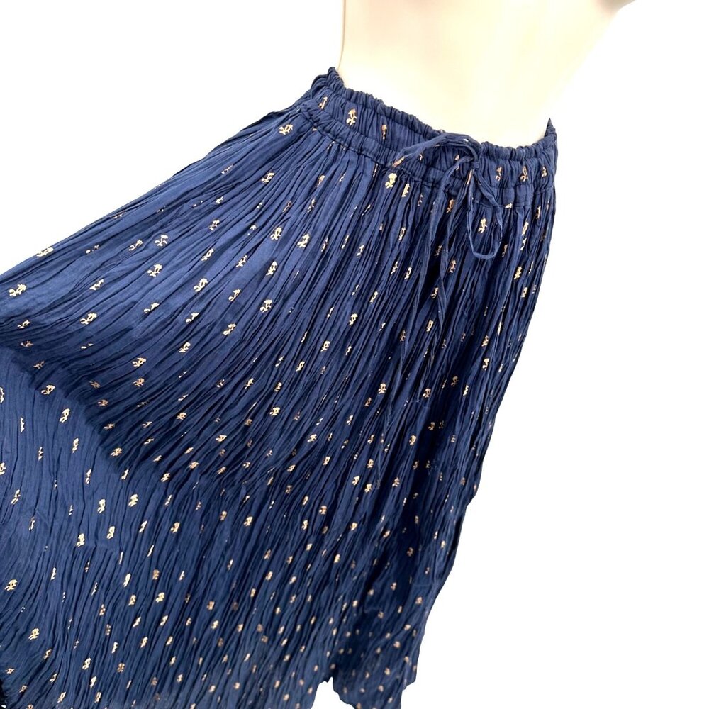 NWT Sudha Boho Navy With Gold Floral Print Maxi Skirt OS - Picture 5 of 10